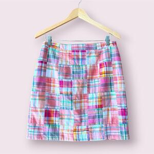 TALBOTS Madras Patchwork Mini Skirt 100% Cotton Coast Prep Summer Resort